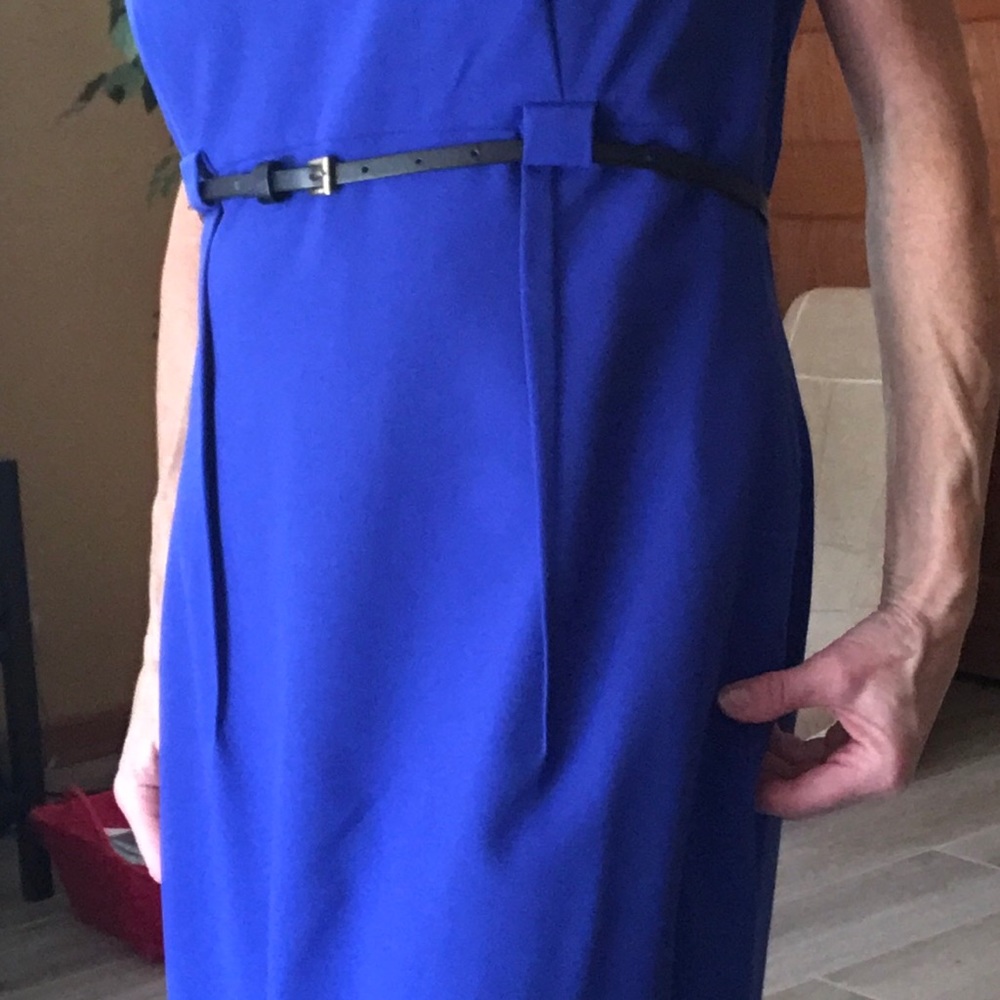 Royal blue linen dress with belt  33 5/8 long
